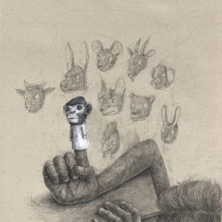 Stefan Zsaitsits, <br>Fingerpuppe, <br>Graphit und Buntstift auf Papier, <br>50 x 40 cm, 2018