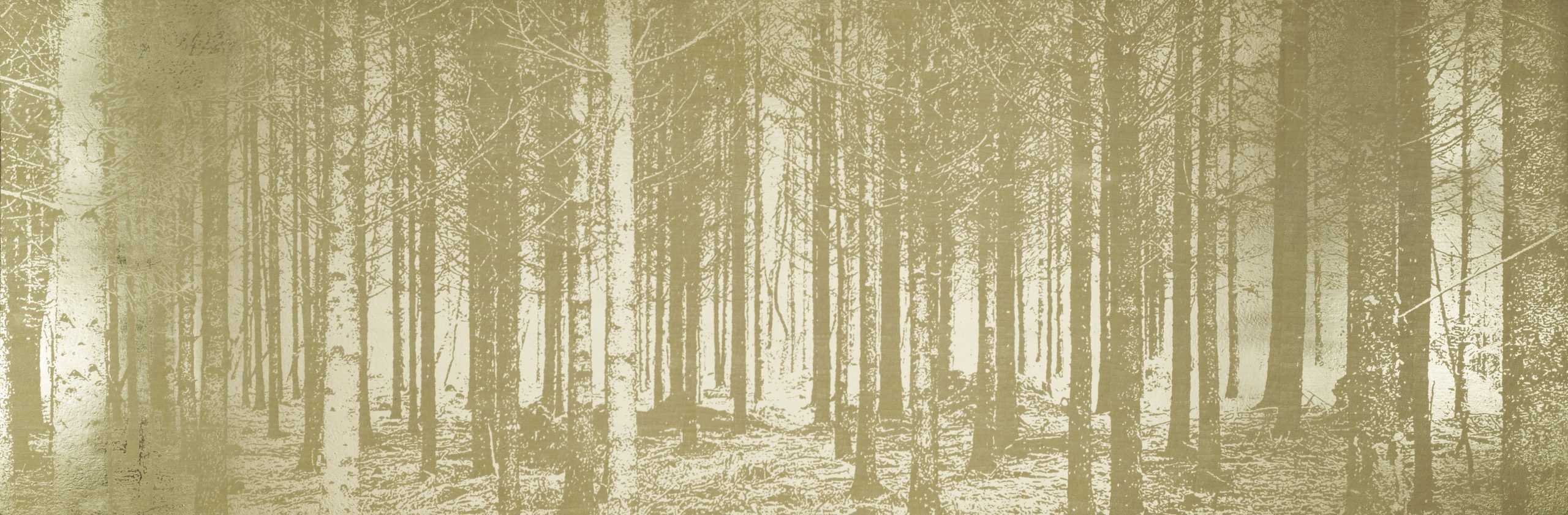 Hermann Staudinger, Wald, Dezember 2022, Blattgold auf Holz, 45 x 135 cm, 2022