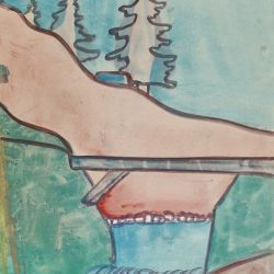 Hubert Schmalix, o.T. (Wasserfall und Brücke), Gouache auf Papier, 65 x 50 cm, 2021
