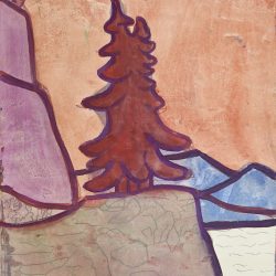 Hubert Schmalix, o.T. (Bäume, rot), Gouache auf Papier, 65 x 50 cm, 2023