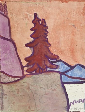Hubert Schmalix, o.T. (Bäume, rot), Gouache auf Papier, 65 x 50 cm, 2023